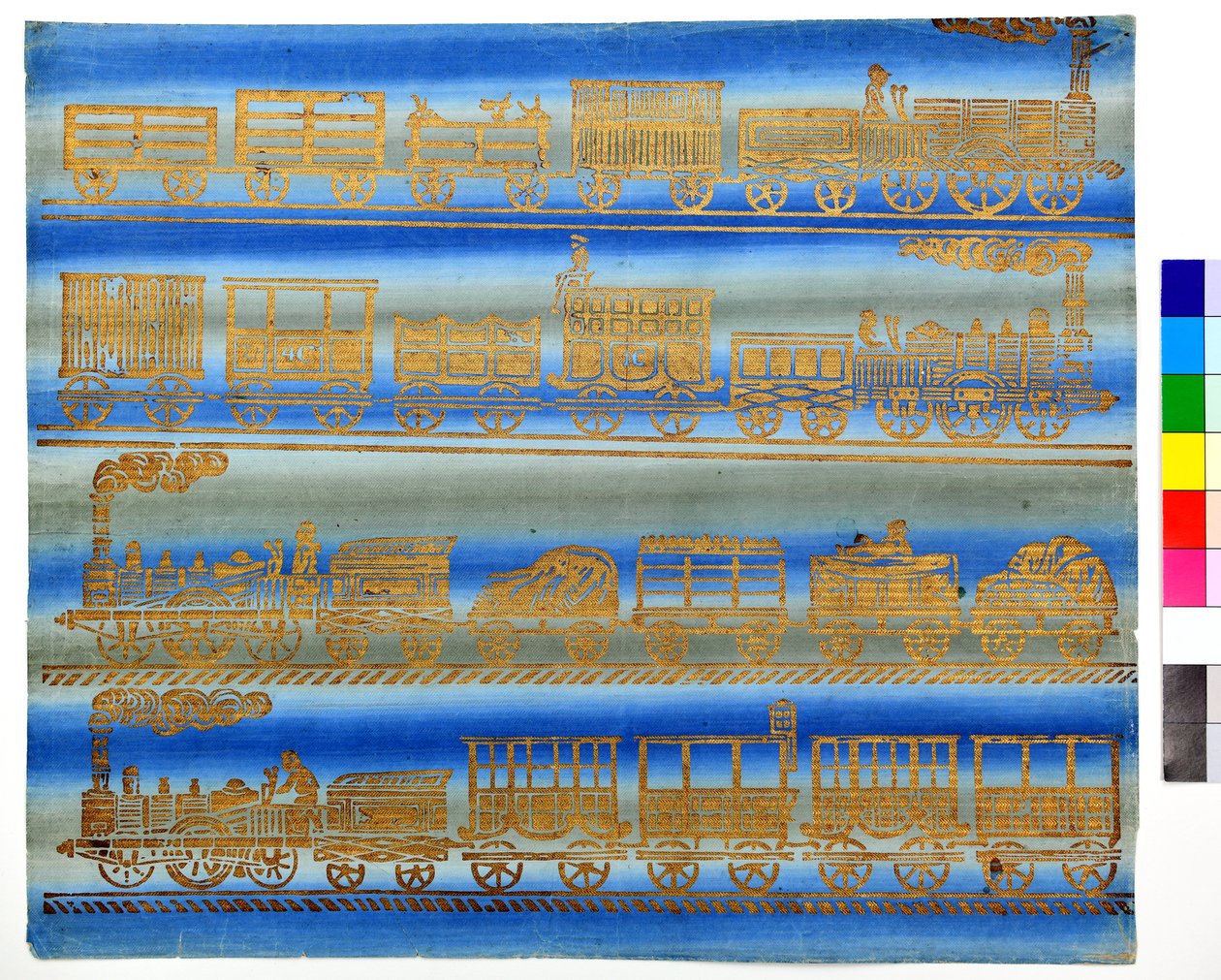 Locomotoras de vapor, c.1850 (xilografía sobre papel de encuadernación) de Unknown artist
