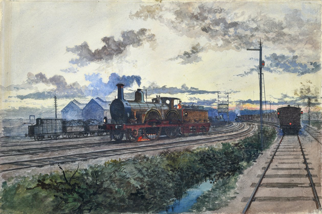 Locomotora de vapor, c.1870 (acuarela sobre papel) de Unknown artist