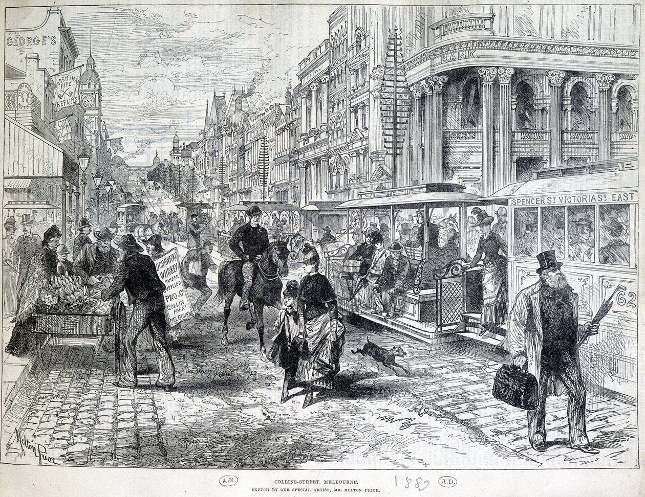Escenas de calle, Collins Street en Melbourne en 1889 de Unknown artist