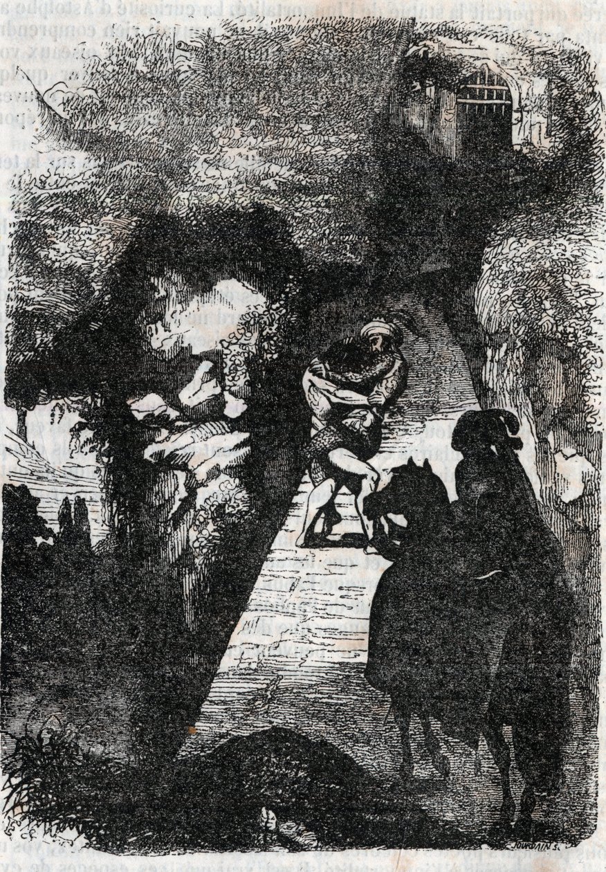 Lucha entre Roland y Rodomonte - grabado de 1851 de 