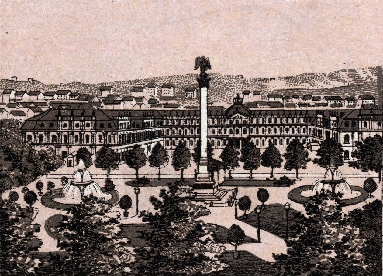 Stuttgart, Alemania: vista del nuevo castillo. en "El mundo ilustrado 168 vistas" Sin fecha (finales del siglo XIX) de Unknown artist