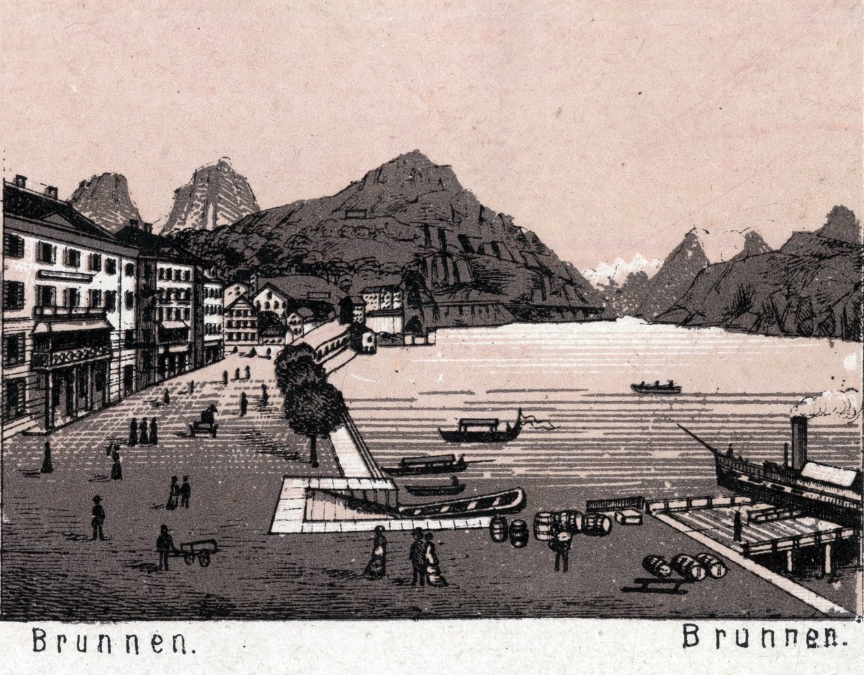 Suiza: vista de la ciudad de Brunnen. en "El mundo ilustra 168 vistas" Sin fecha (finales del siglo XIX) de Unknown artist
