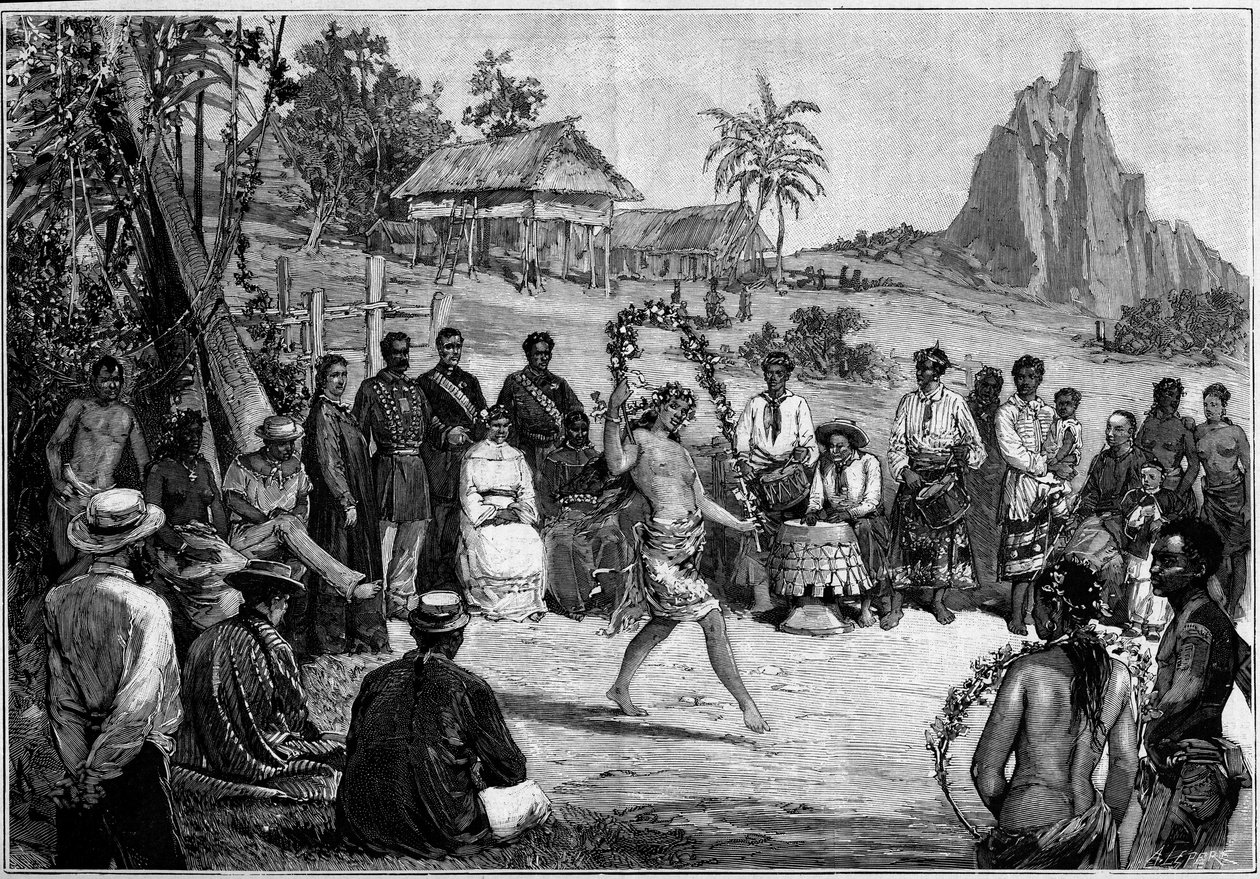 Tahití: Danzas tailandesas en Papeete, ante la corte del rey Pomare V. de Unknown artist