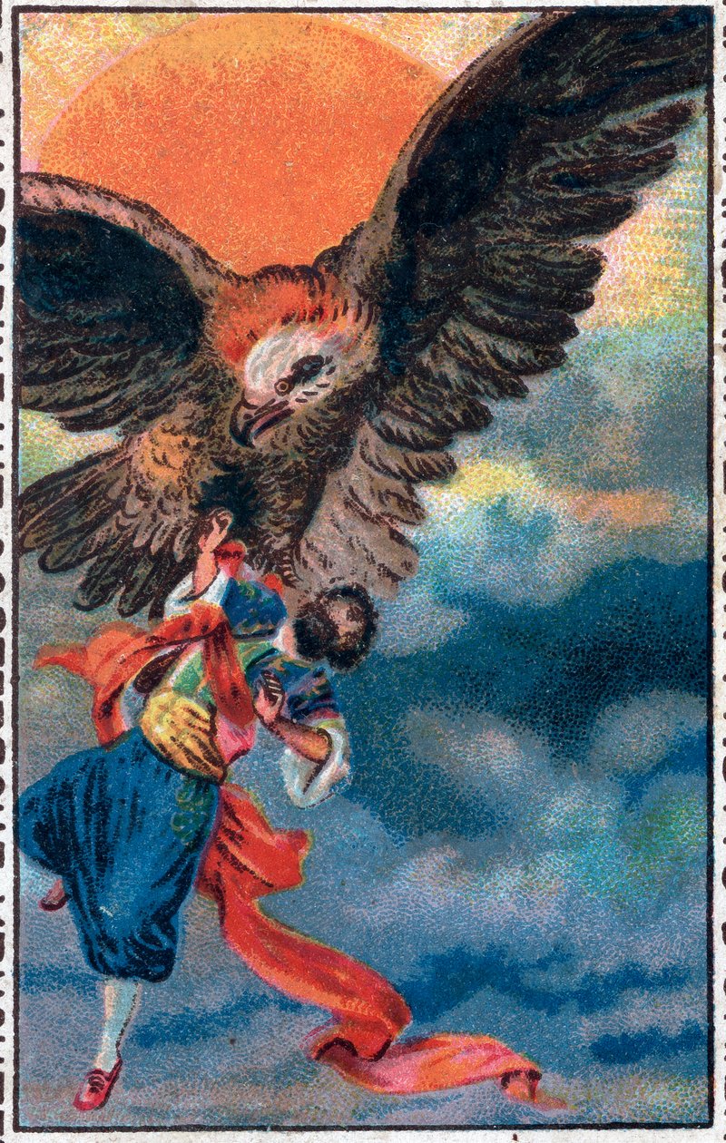 Despegue por un águila. Las maravillosas aventuras de Simbad el marino. Cuento popular de las 1001 noches. Cromolitografía de finales del siglo XIX. de Unknown artist