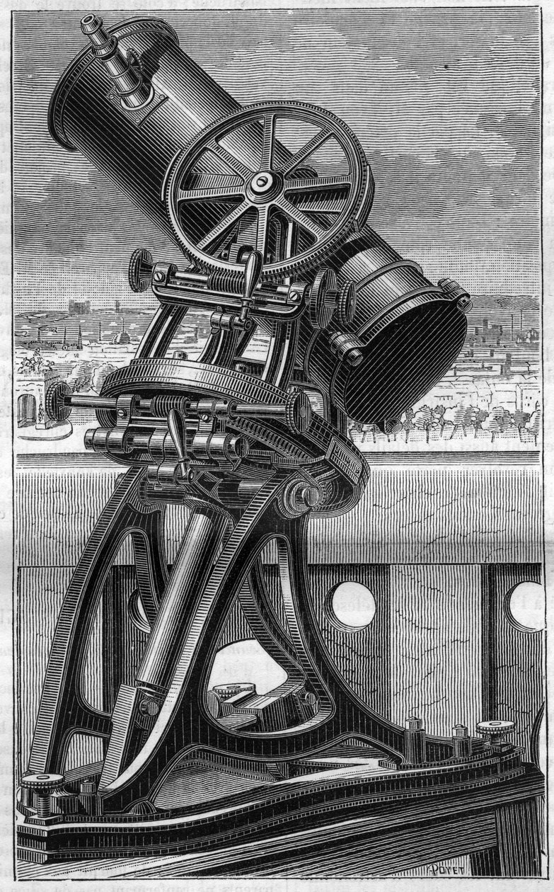 Telescopio del Observatorio Popular del Trocadero en París. Grabado en “La Nature” de Unknown artist