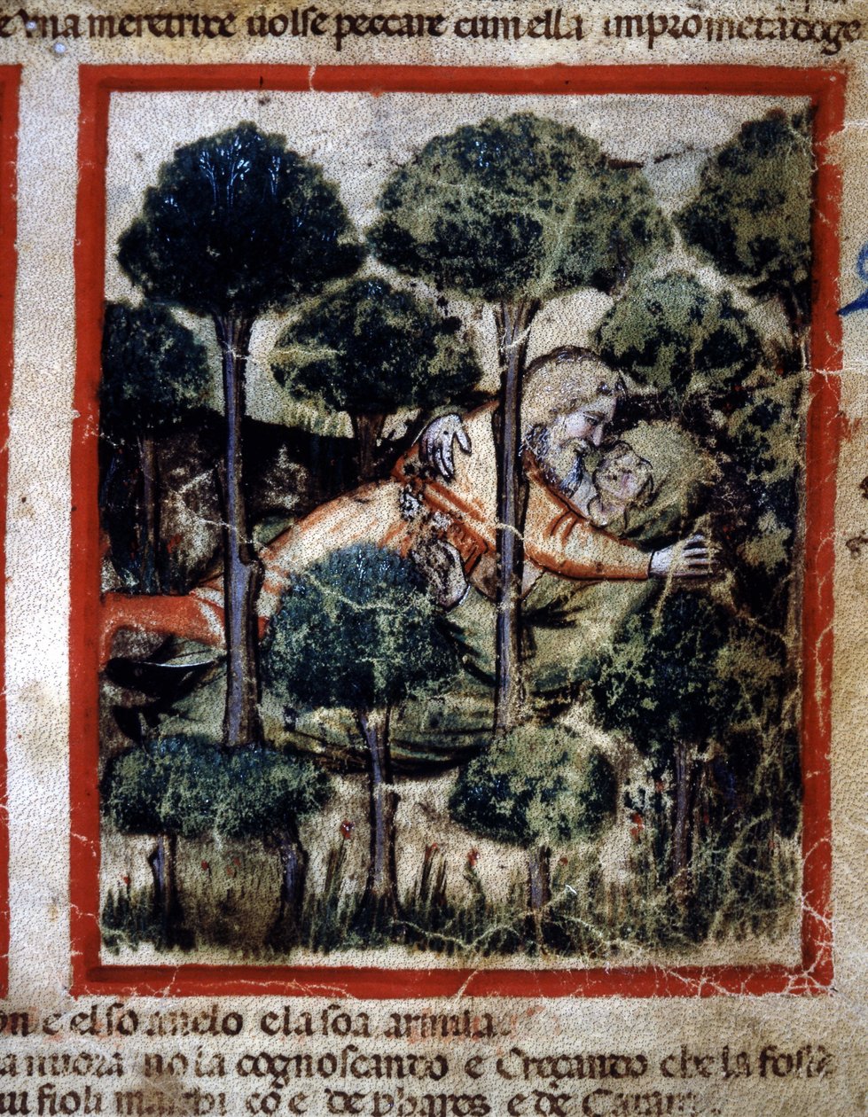 Tamar es poseída por Amnón. Miniatura tomada del códice 212 (o códice padovano o Biblia de Padua) 1390-1400 Rovigo, Accademia dei Concordi de Unknown artist