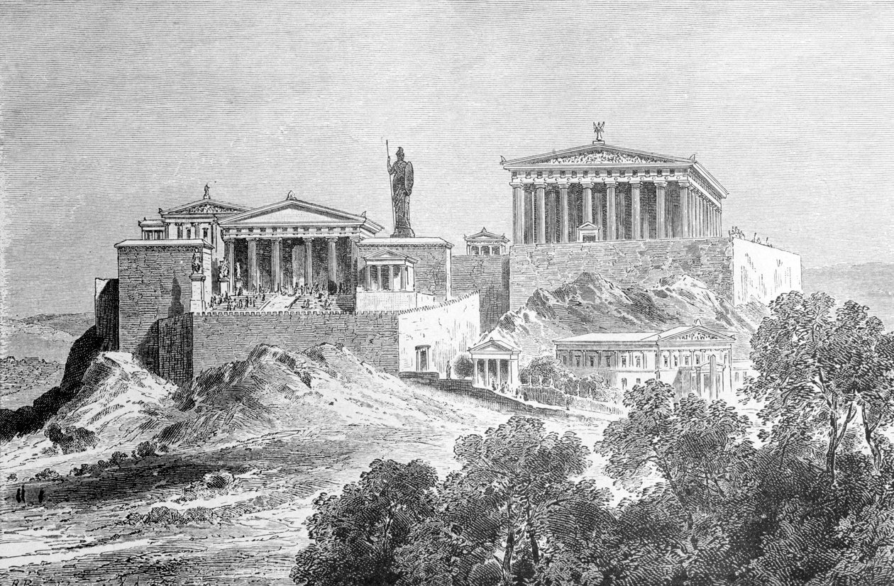 La Acrópolis de Atenas. Grabado de finales del siglo XIX. de Unknown artist