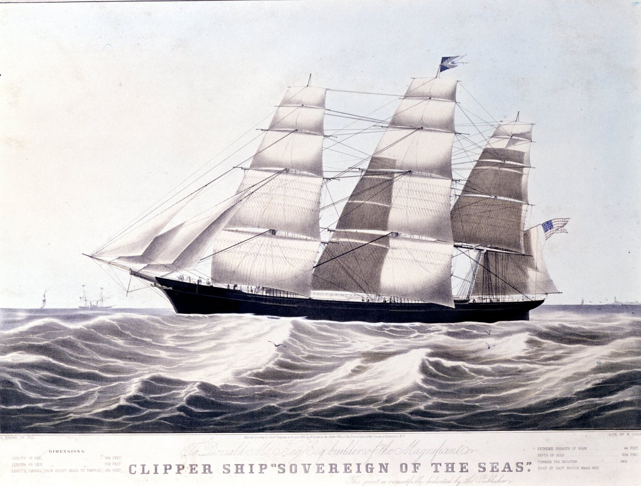 El clipper americano Sovereign of the Sea alrededor de 1852. Litografía del siglo XIX de Unknown artist