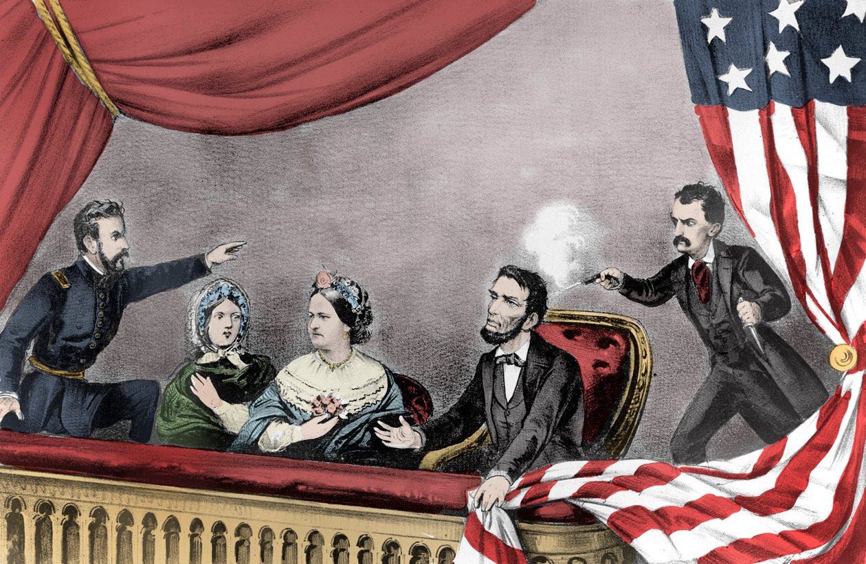El asesinato de Abraham Lincoln por John Wilkes Booth en el Teatro Ford, Washington DC, 14 de abril de 1865 - Asesinato del presidente Abraham Lincoln (1809-1865) 14 de abril de Unknown artist