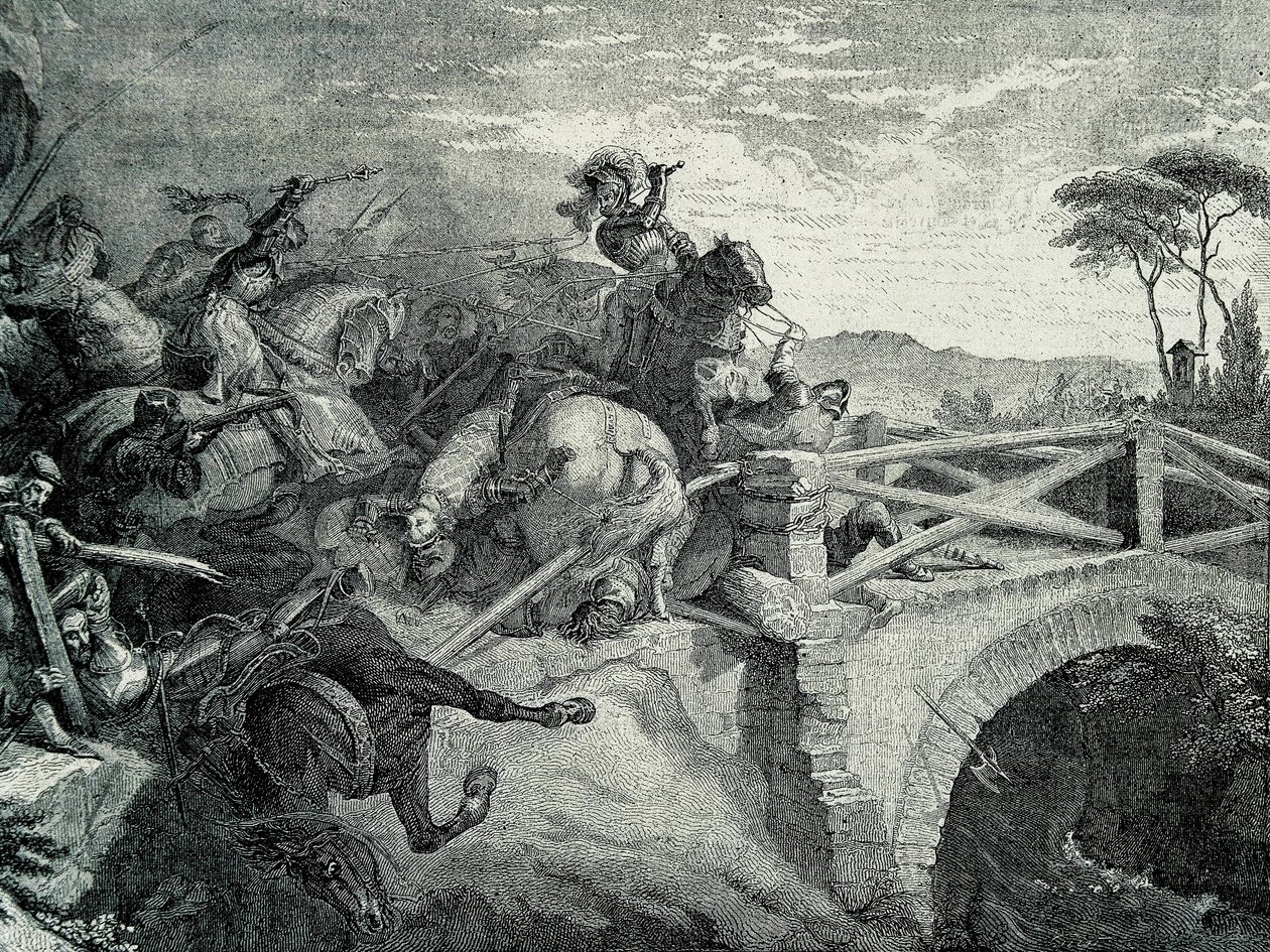 La Batalla de Garigliano (Garellano) entre franceses y españoles durante la Tercera Guerra Italiana, 29 de diciembre de 1503: Gonzalo Fernández de Córdoba llamado El Gran Capitán de Unknown artist