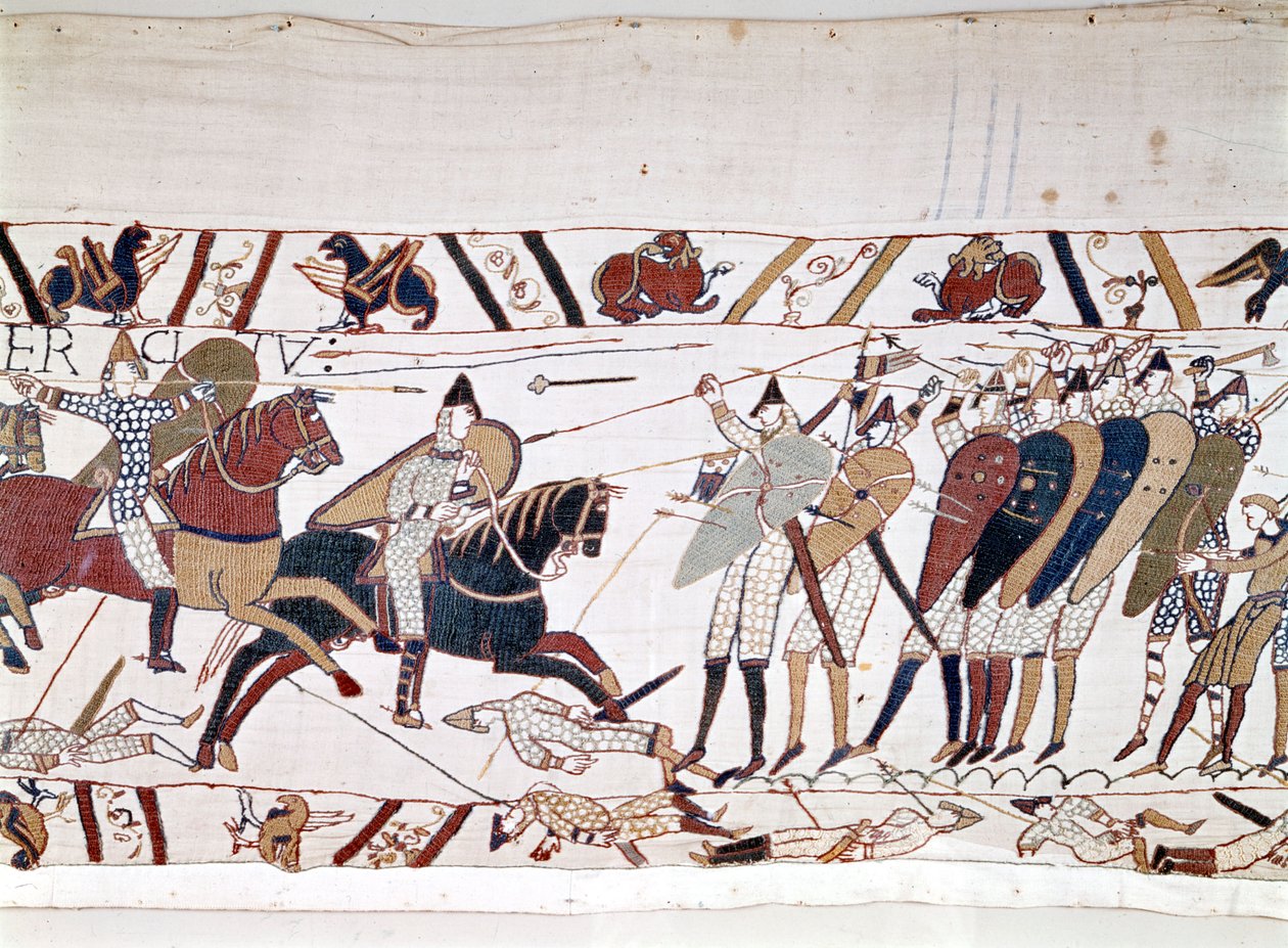 La batalla de Hastings, ganada por Guillermo I el Conquistador (1027-1087) el 14/10/1066 y durante la cual murió el rey Haroldo II de Inglaterra (1022-1066). Tapiz de Bayeux, conocido como Bordado de la Reina Matilde. de Unknown artist