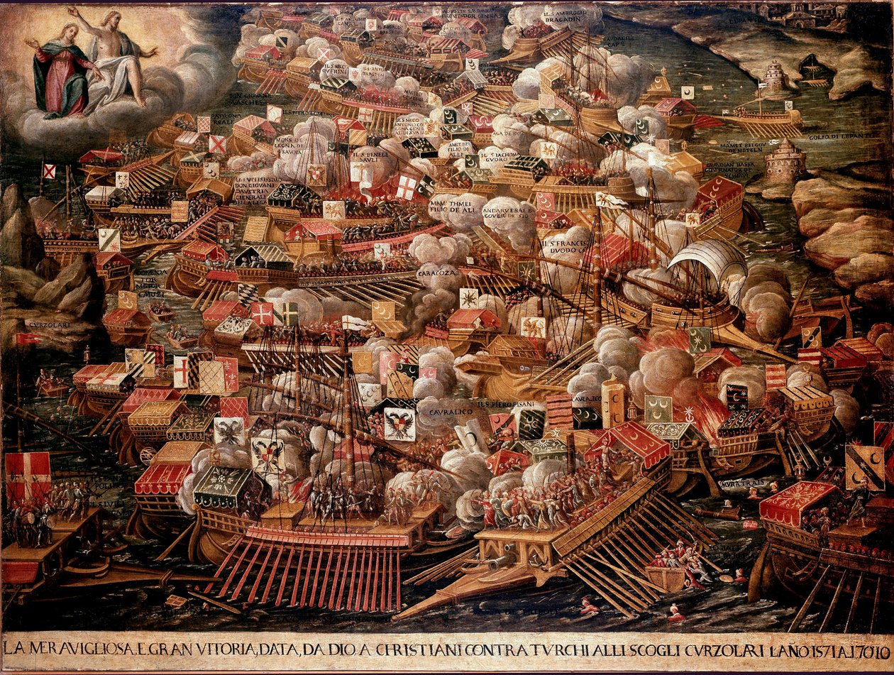 La batalla de Lepanto frente a las costas de Grecia enfrentó a fuerzas españolas, venecianas y papales contra los otomanos en 1571. Pintura anónima. Siglo XVI. Venecia, Museo Correr de Unknown artist