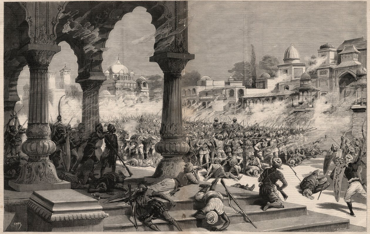 La Batalla de Manipur - Insurrecciones británicas en India - masacre de una columna de unos 500 soldados ingleses, llamada por el Maharajá cuyos súbditos se rebelaron en Manipur (territorio en las fronteras de Assam y Birmania) en India de Unknown artist