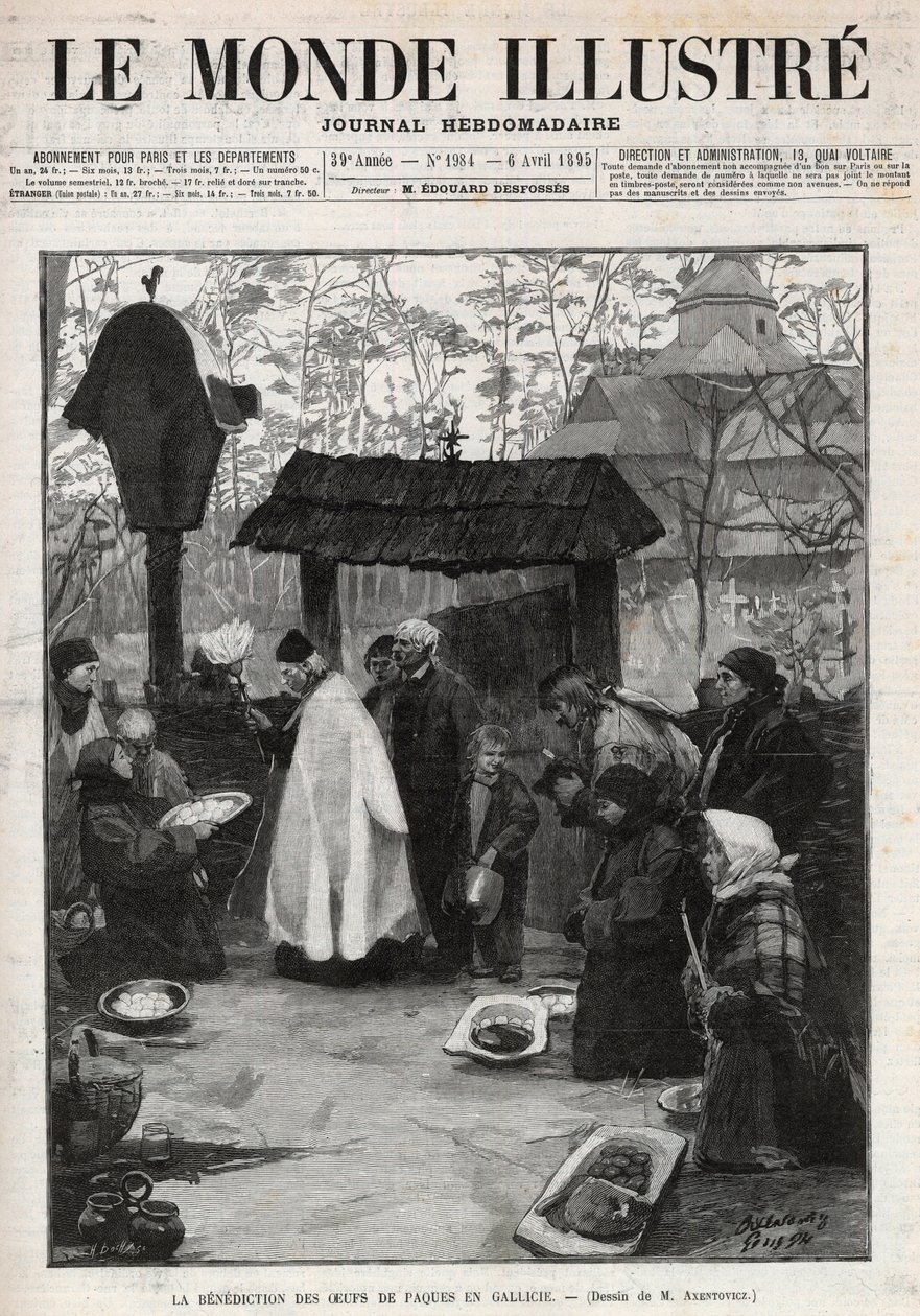 La Bendición de los Huevos de Pascua en Galicia (Pequeña Rusia) - grabado en “El Mundo Ilustrado” de 1895. de Unknown artist