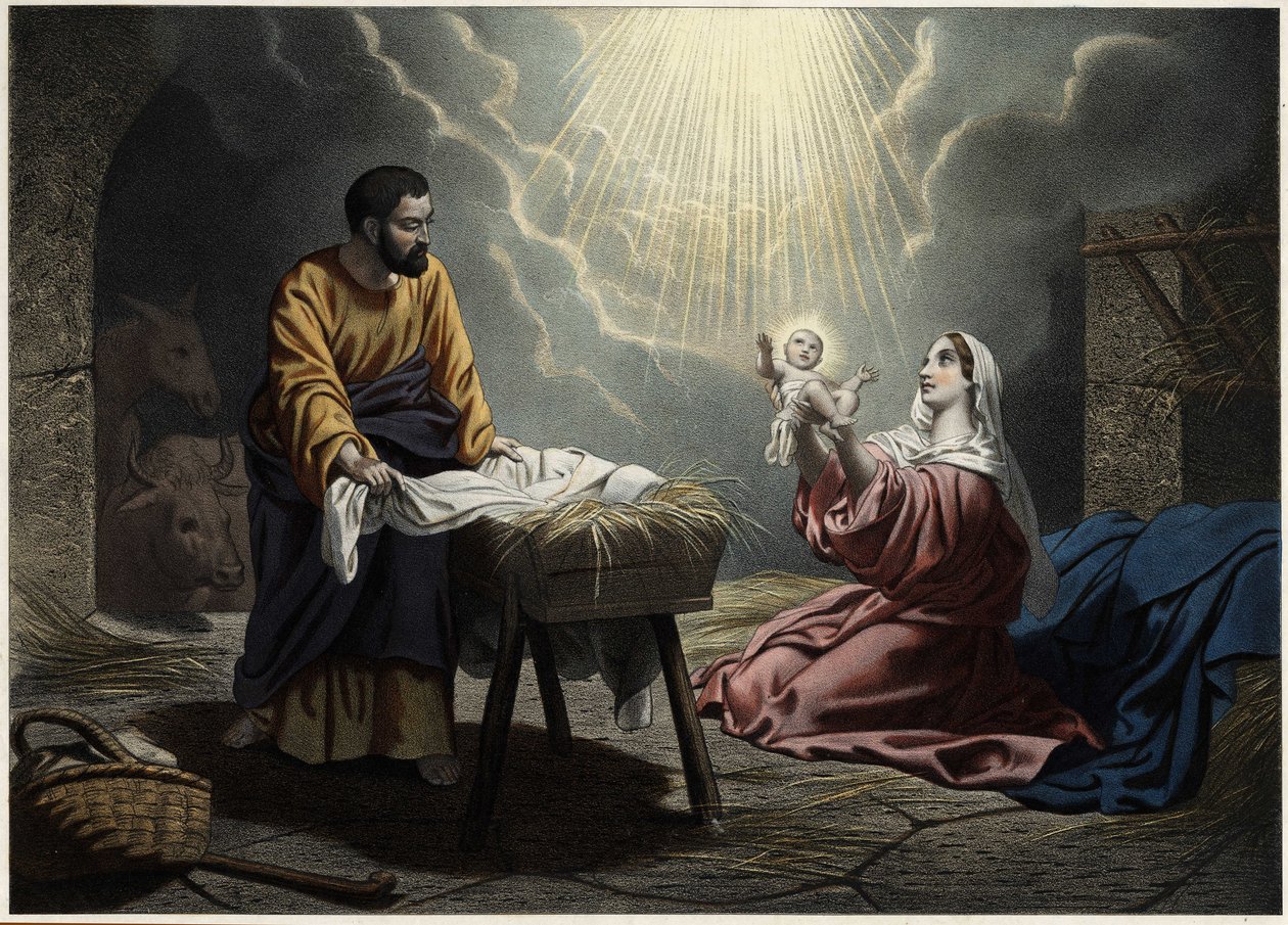 El nacimiento de Cristo. Grabado anónimo de mediados del siglo XIX. de Unknown artist