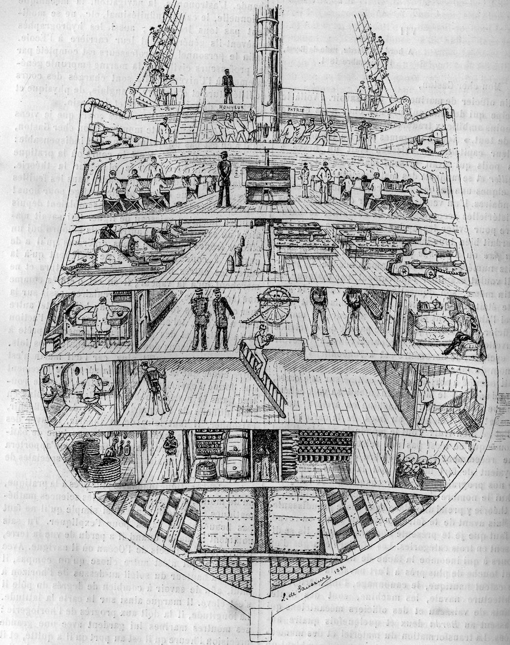 El “Borda”: sección transversal del barco. Dibujo de M. L. de Saussure. Grabado en “El diario de la juventud” de Unknown artist