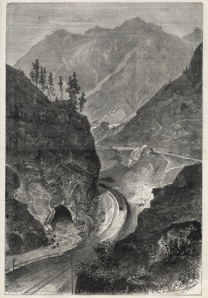 El ferrocarril del Brennero (Brennero) a Tirol (Tirolo - Tirol) - Grabado 1867 de Unknown artist