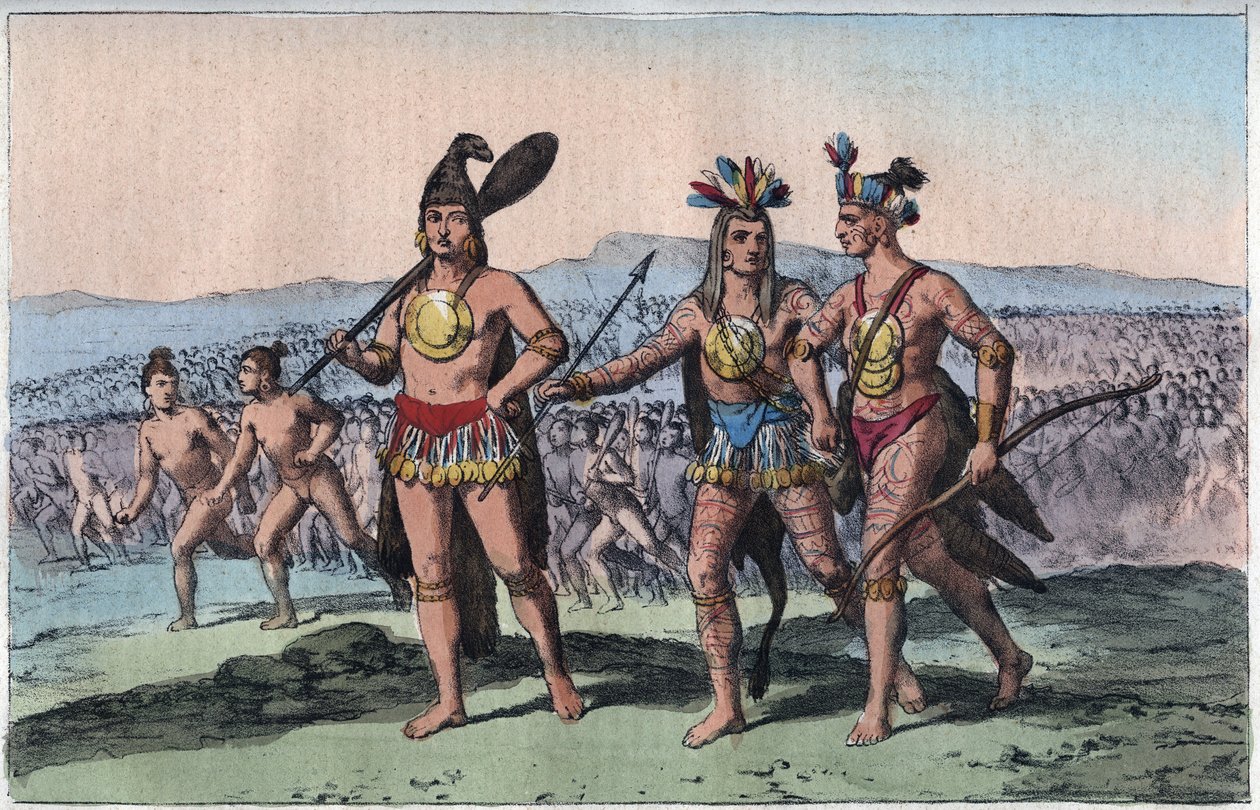 Los jefes de Florida en su camino a la guerra (Indio nativo americano) - grabado de “Usi e Costumi di Tutti i Popoli dell