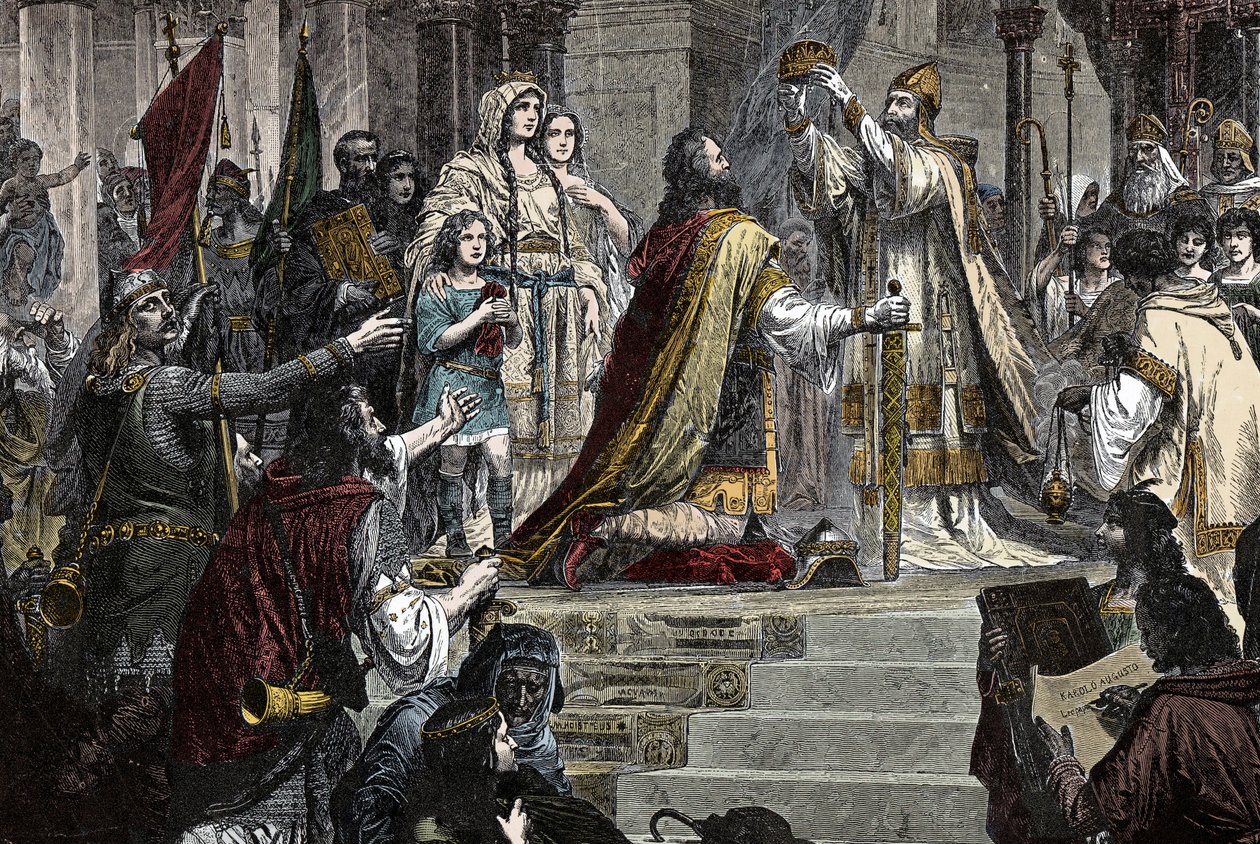 La Coronación de Carlomagno - Coronación de Carlomagno (742-814) en 800 por el Papa León III de Unknown artist