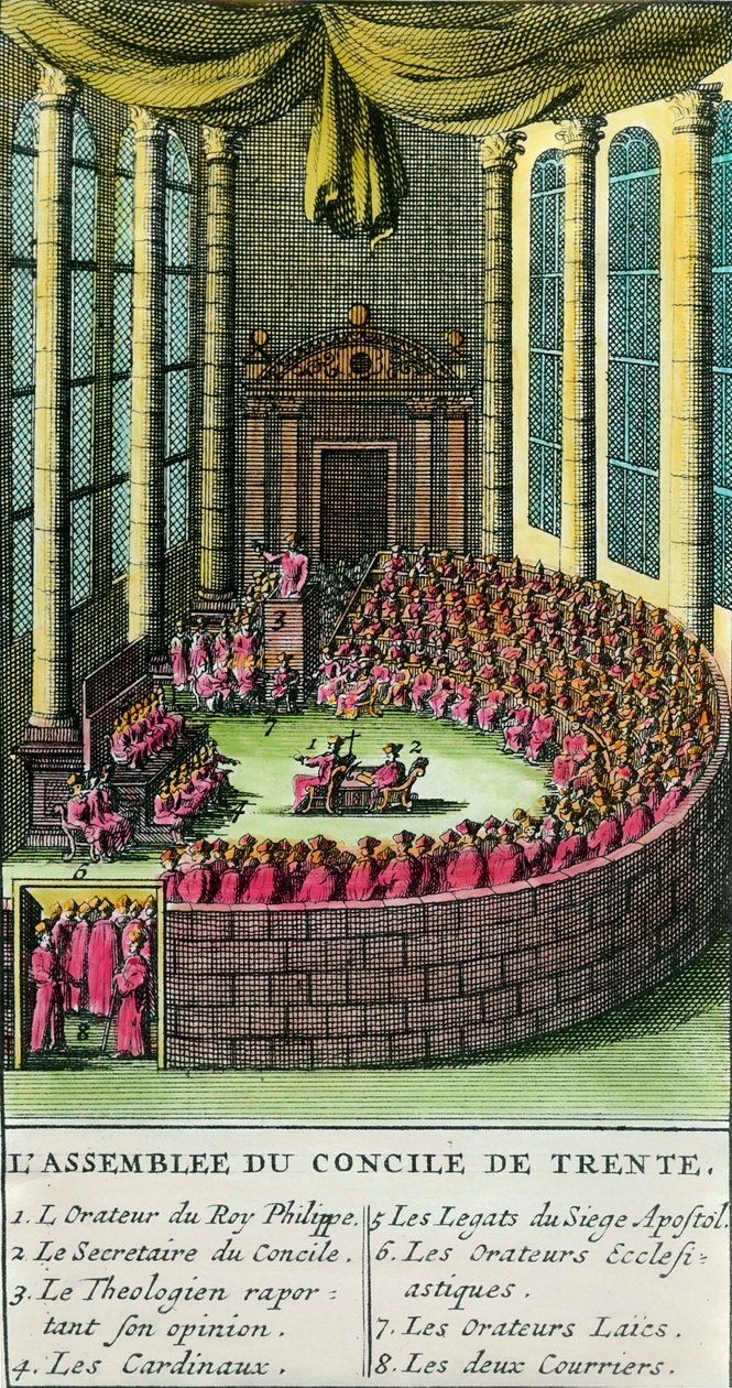 El Concilio de Trento. Ilustración con la descripción de los miembros presentes en la asamblea de Unknown artist