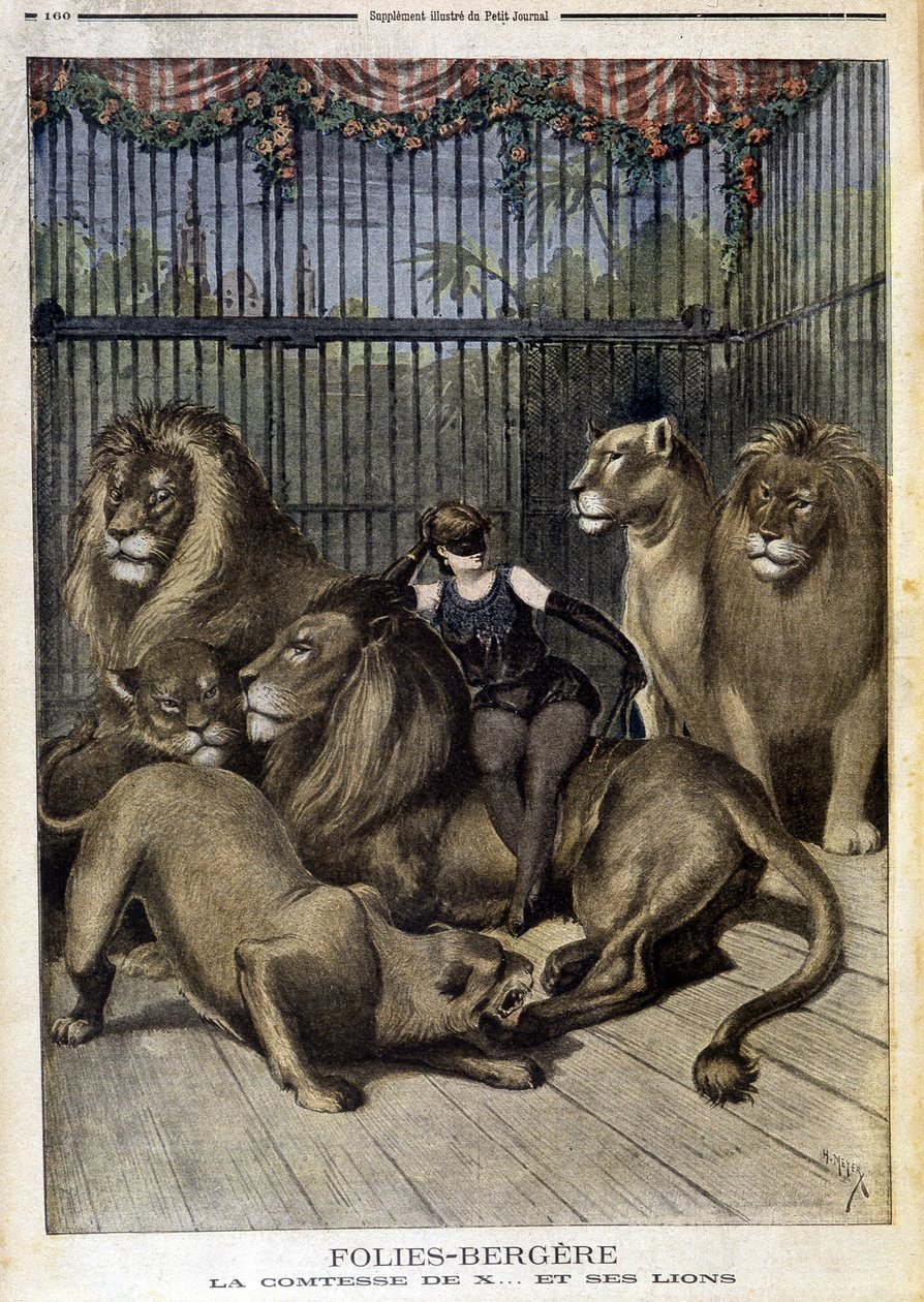 La condesa de X... y sus leones en el espectáculo de las Folies Bergère en París. En Le petit Journal, el 19/05/1895 de Unknown artist