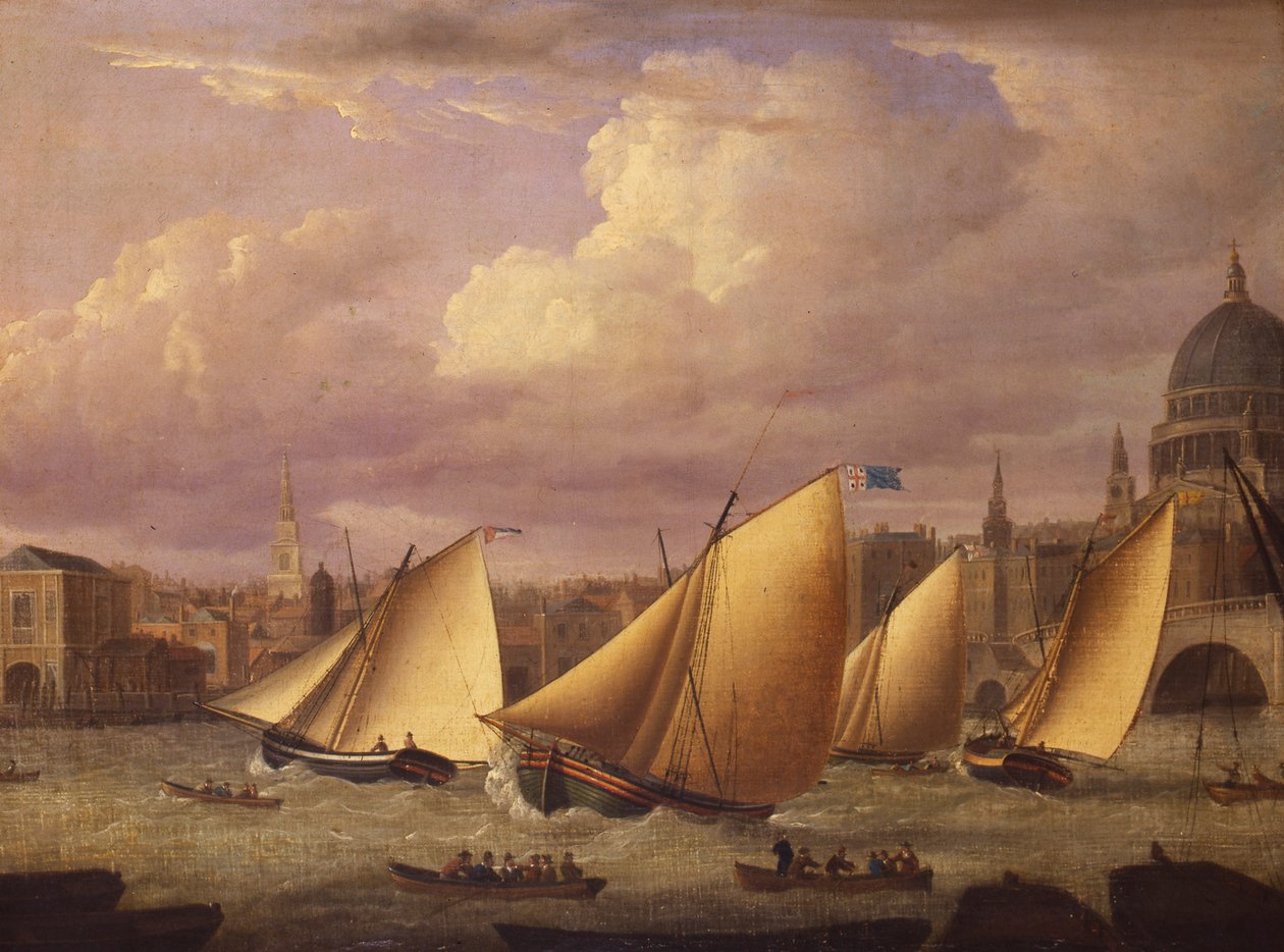 La flota de Cumberland compitiendo sobre el Puente de Londres, 1782 de Unknown