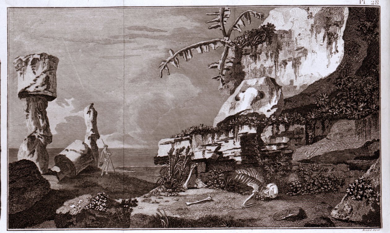 La Isla de Pascua (Rapa Nui) en Polinesia según los “Viaggi del Capitano Cook”, grabado del siglo XIX. de Unknown artist