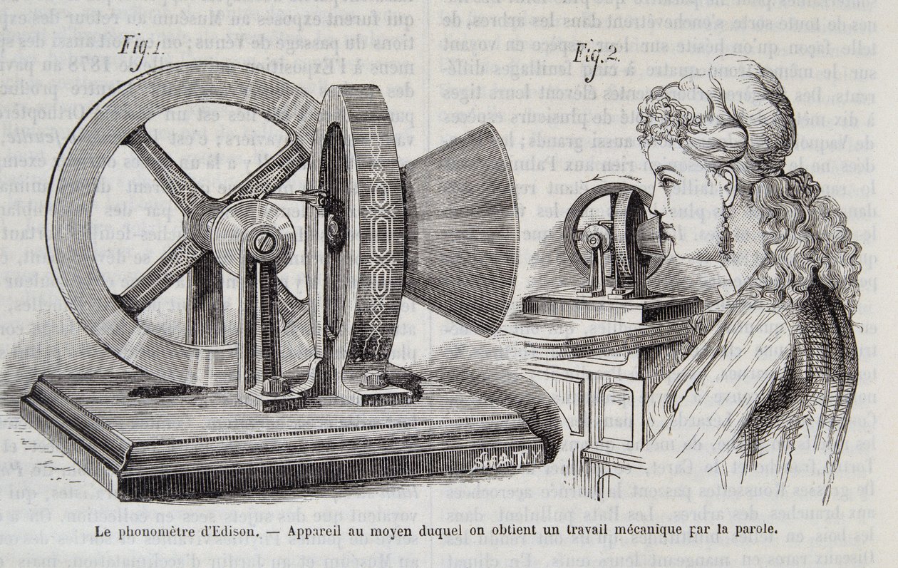 El fonómetro de Edison - dispositivo mediante el cual se obtiene un trabajo mecánico por el habla en "Nature" 1878 de Unknown artist