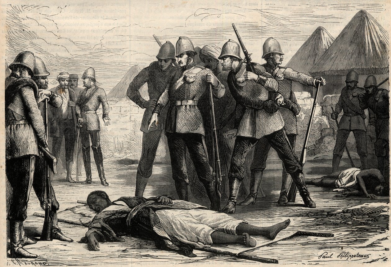El Emperador (negus) de Etiopía Teodoro II (Tewodros) murió el 13 de abril de 1868 después de la captura de Magdala por los ingleses, donde el negus se había refugiado. Grabado en “L