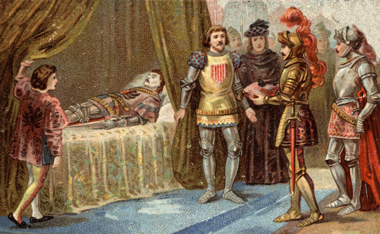 El gobernador inglés de Châteauneuf-de-Randon se rindió y vino a depositar las llaves de la plaza en el lecho de muerte de Bertrand du Guesclin, el 13 de julio de 1380, ante quien la ciudad estaba sitiando. El condestable murió, según la leyenda. de Unknown artist