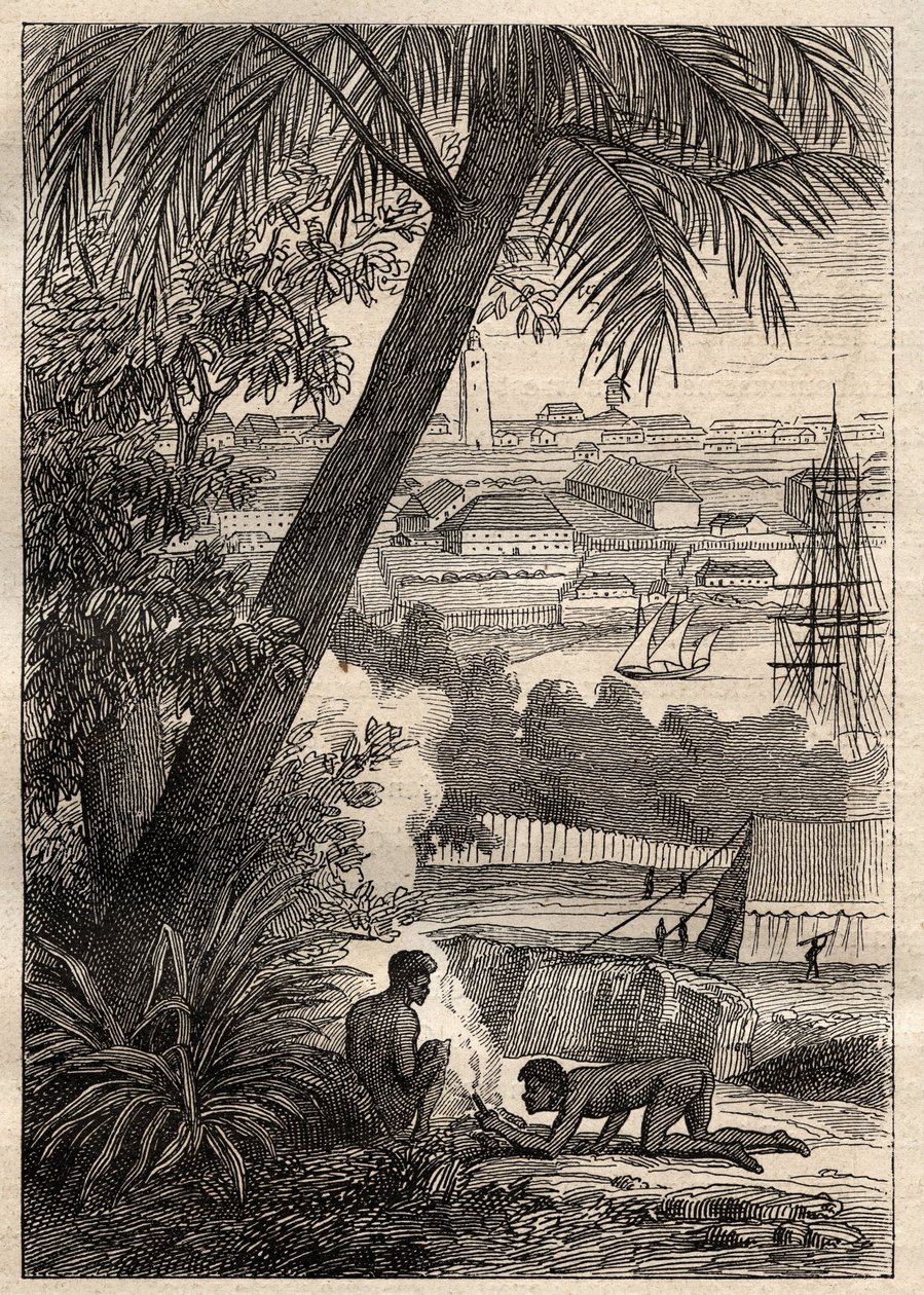 La expedición a las tierras del sur (1800-1803) por Nicolas Baudin (1754-1803): Vista de Sídney (Australia) - ilustración de “Los Grandes Marineros del siglo XVIII” de Unknown artist