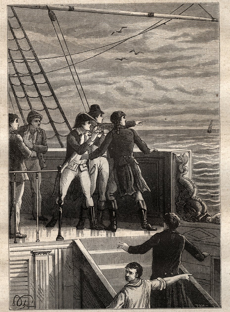 La expedición a las tierras del sur (1800-1803) por Nicolas Baudin (1754-1803): marineros frente a Nueva Holanda (Australia) informan de un velo en el horizonte - ilustración tomada de “Los Grandes Marineros del siglo XVIII” de Unknown artist