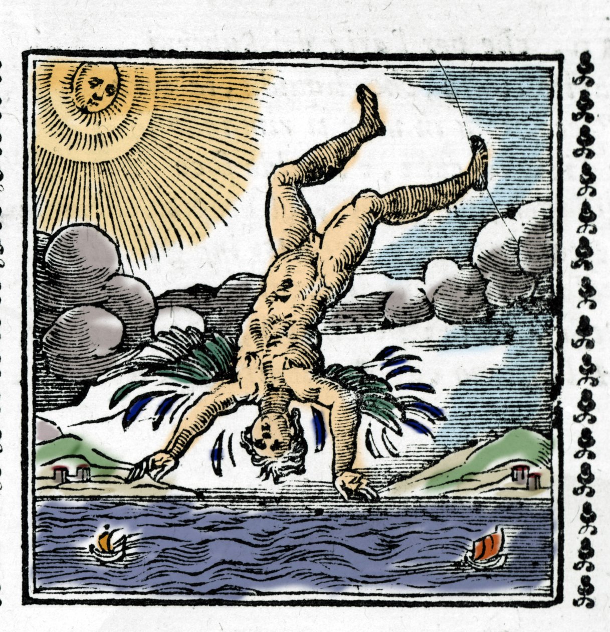 La caída de Ícaro - La caída de Ícaro. Xilografía colorida. Siglo XVI de Unknown artist