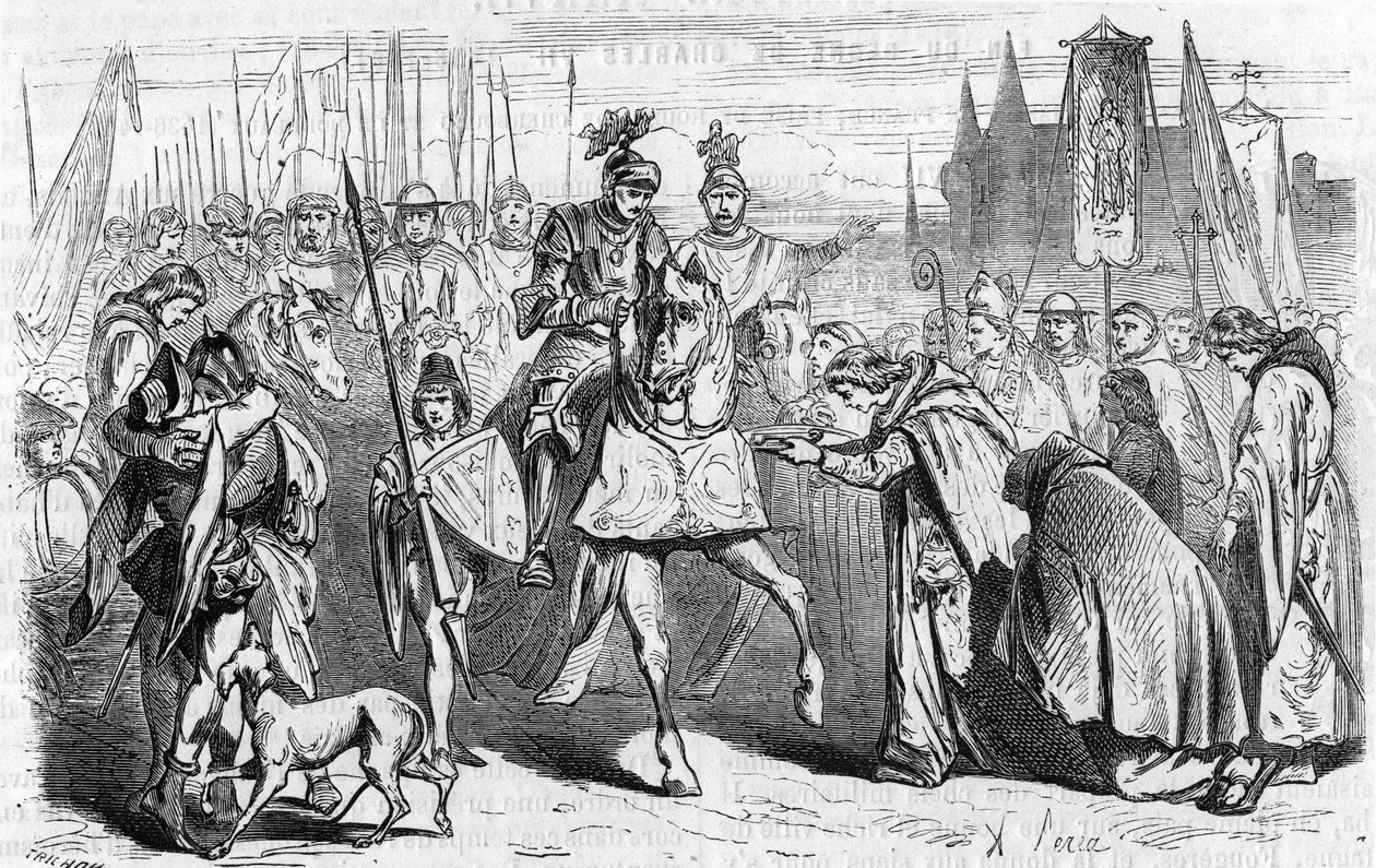 Los franceses fueron a Burdeos el 23 de junio de 1451 bajo Carlos VII, el fin de la reconquista contra los ingleses. Grabado del siglo XIX de Unknown artist