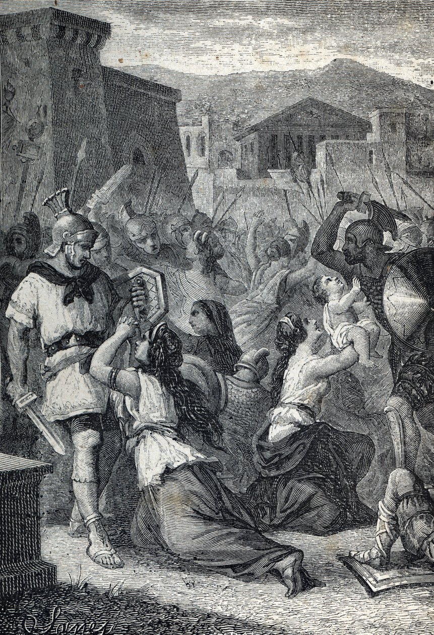 La intervención de las mujeres sabinas. Grabado 1884 de Unknown artist