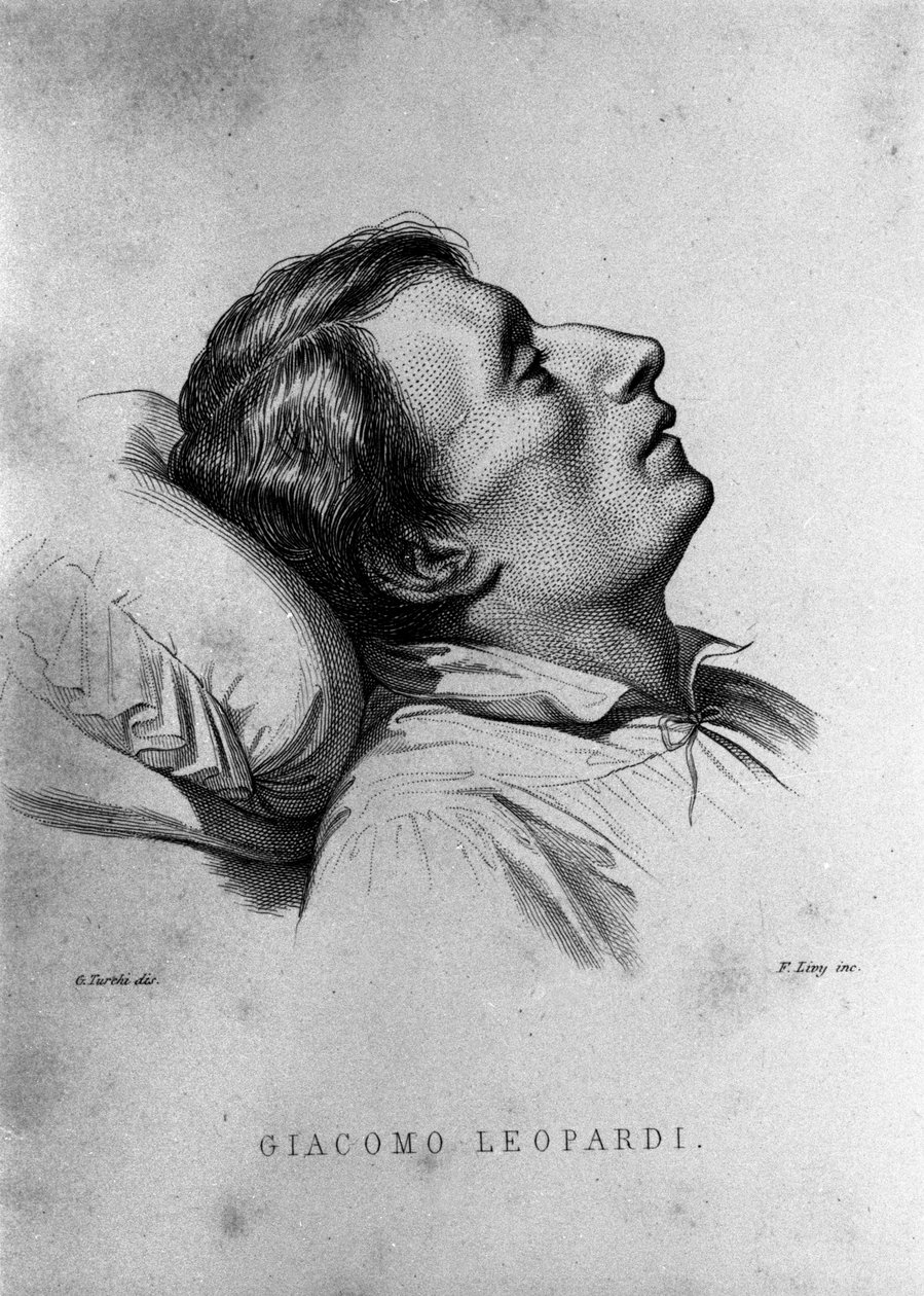 El poeta italiano Giacomo Leopardi (1798-1837) en su lecho de muerte de Unknown artist