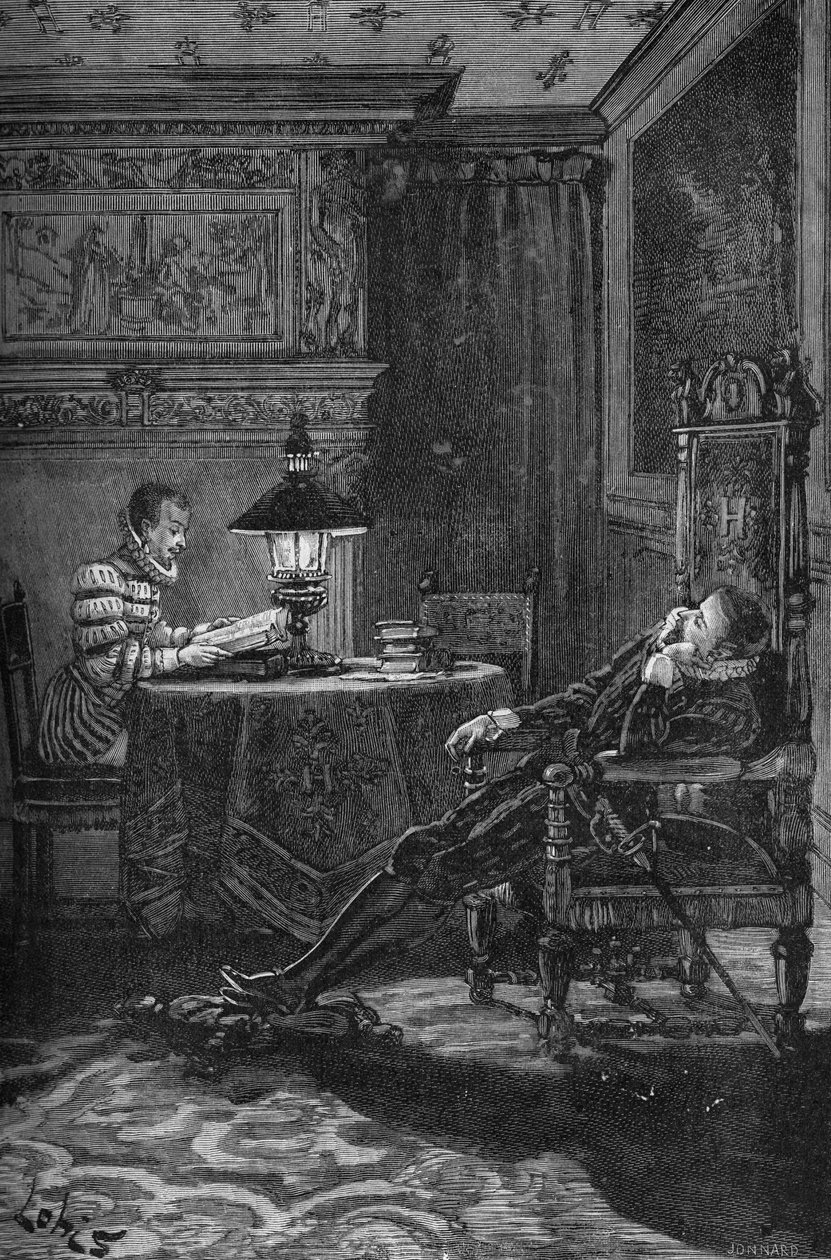 El Rey de Francia Enrique III (1551-1589) siendo leído. Grabado del siglo XIX. En “Historia de Francia” por Jules Michelet de Unknown artist