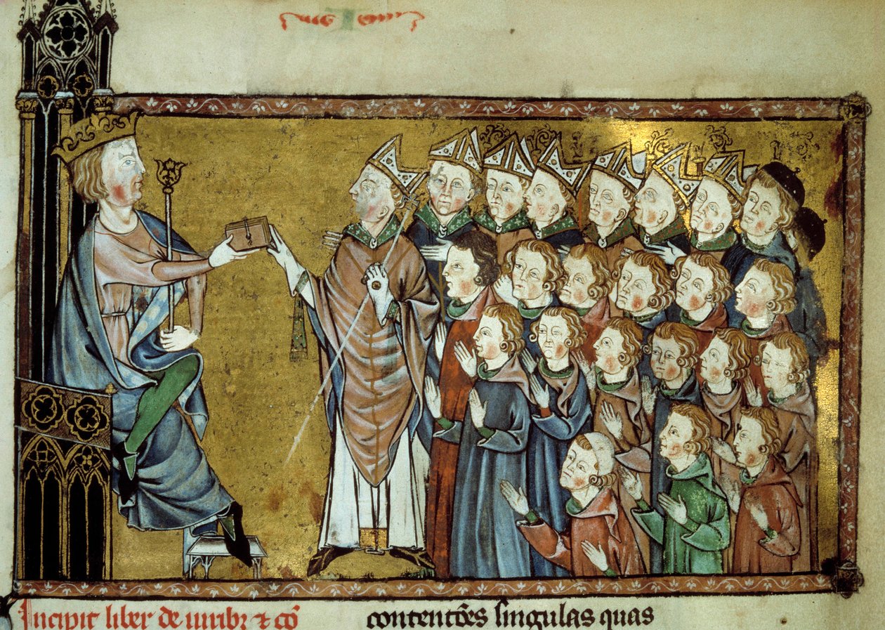 El Rey de Francia Luis X el Obstinado (1289-1316) entregó la Carta a los Normandos el 19/03/1315, concibiendo mayor independencia y menos impuestos al Ducado de Normandía. Miniatura de un manuscrito del siglo XIV de Unknown artist