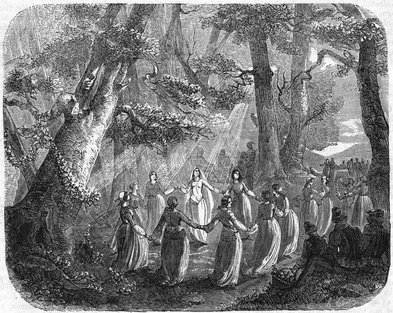 El Árbol de la Dama, donde las jóvenes de Domrémy se reunían para juegos y un gusto campestre, incluyendo a Juana de Arco. Grabado del siglo XIX. de Unknown artist