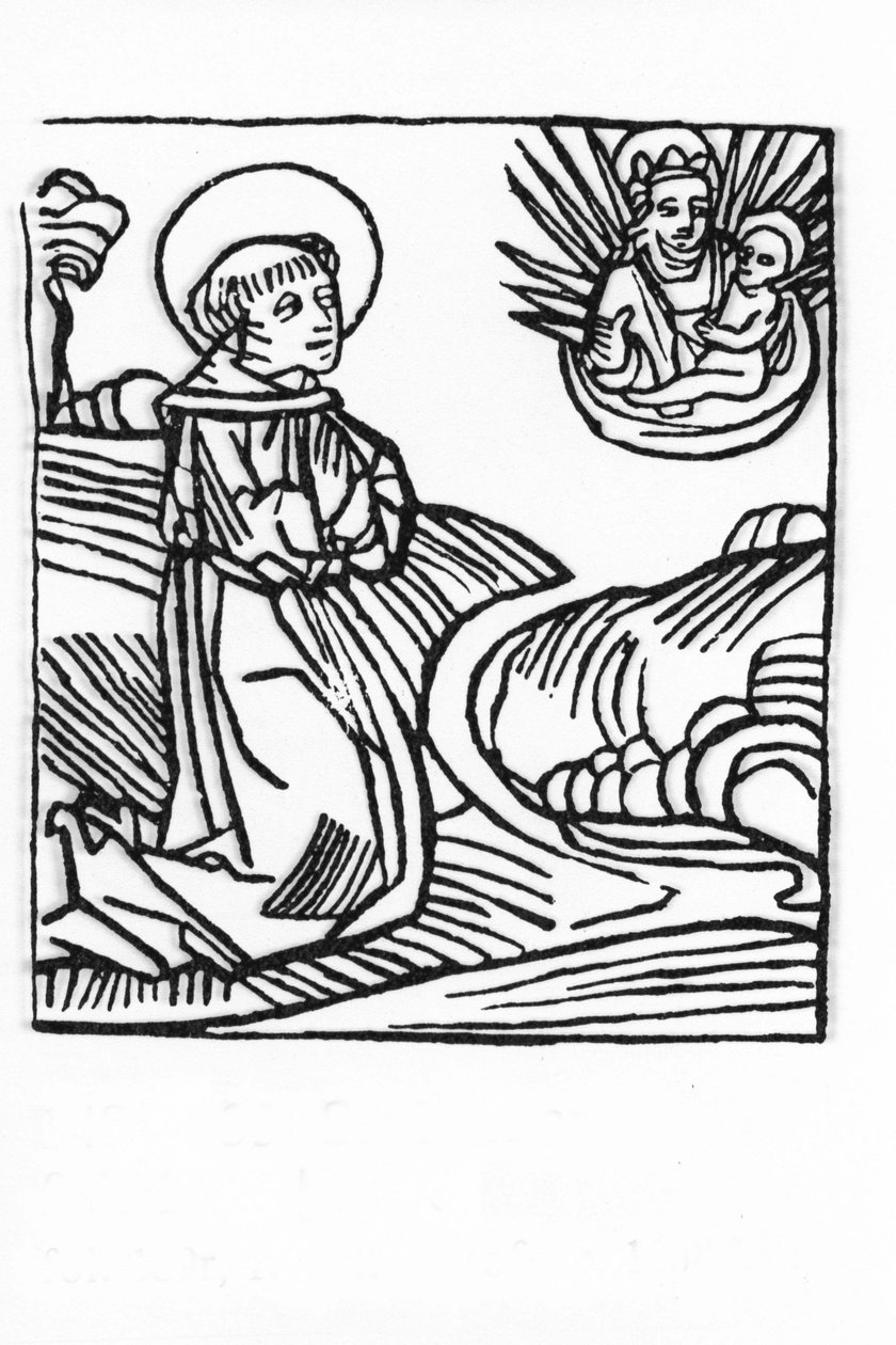 La vida de San Bernardo de Menthon (923 - 1008). Grabado de "Leben der Heiligen - sommerteil" (El libro del santo) por Jacobus (James) de Voragine (1228-1298). Lubeck 1488 de Unknown artist