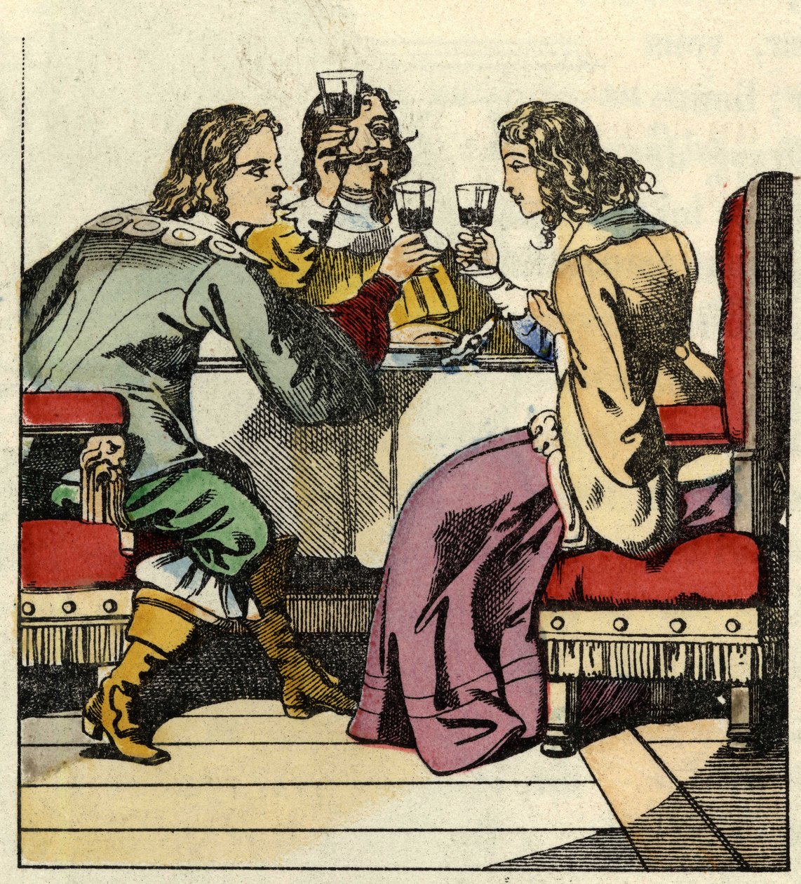 El Marqués de Carabás invita a la princesa y al rey a comer en el castillo. Ilustración del cuento “El gato con botas” de Charles Perrault. de Unknown artist