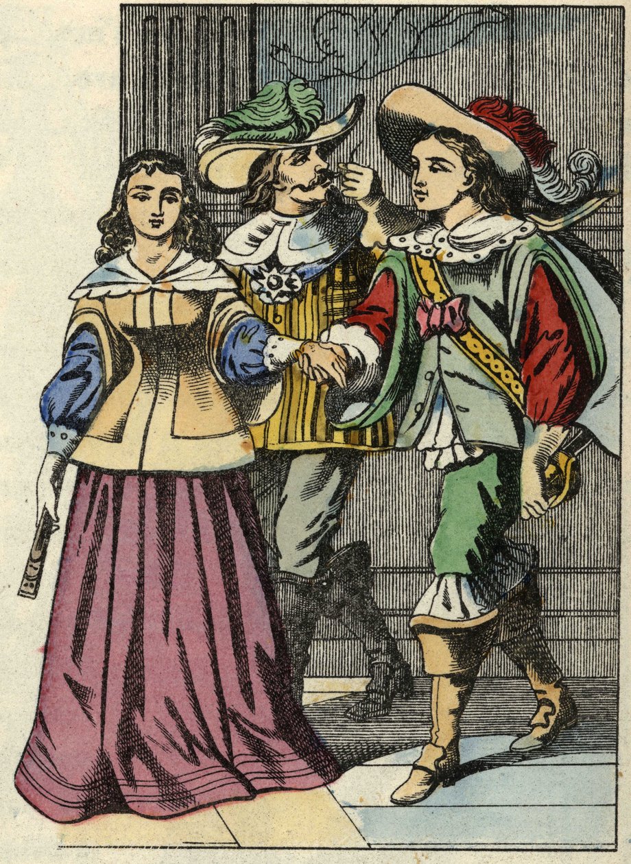 El Marqués de Carabás, la princesa y el rey en el castillo. Ilustración del cuento "El gato con botas" de Charles Perrault de Unknown artist