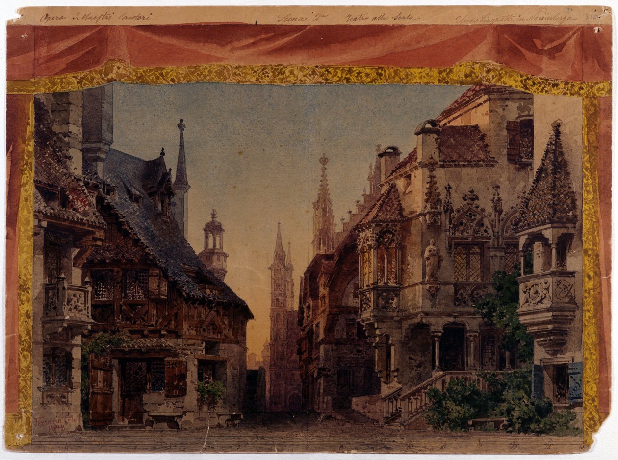 Los maestros cantores de Núremberg (Les Maitres Chanteurs de Nuremberg), WWV 96, ópera de Richard Wagner creada en 1868. Escenografía de Ferrario para La Scala en Milán de Unknown artist