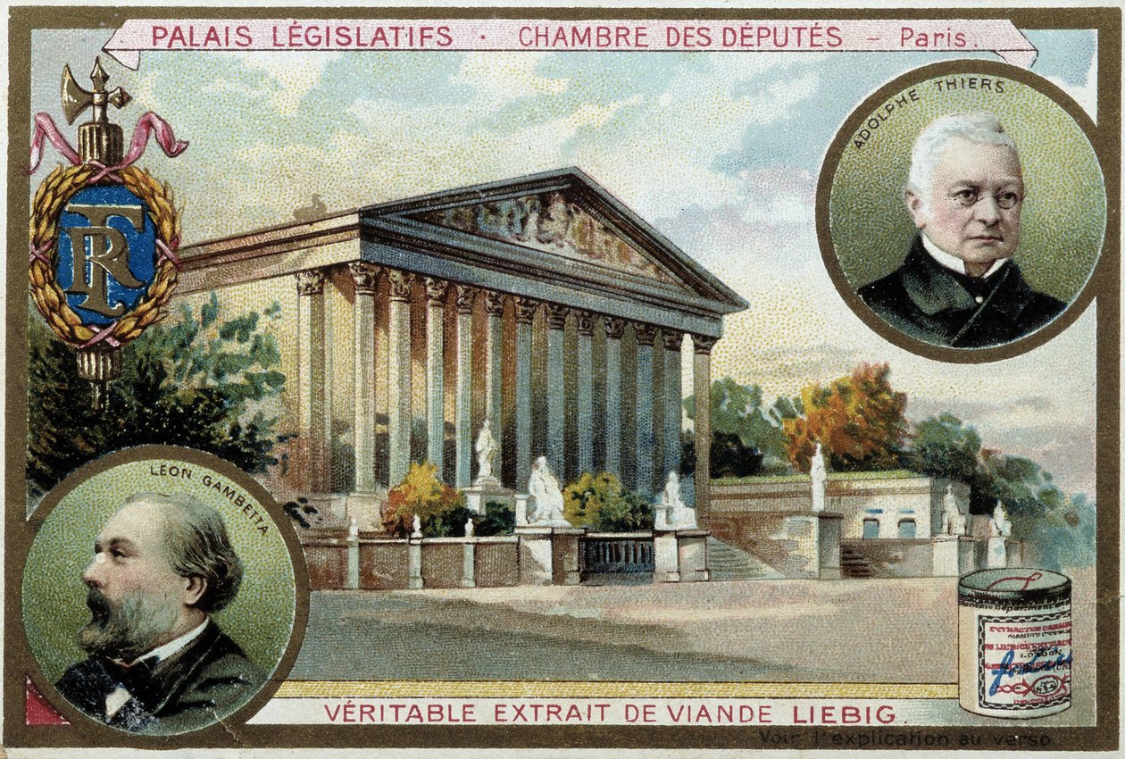 La Asamblea Nacional y Retratos de Gambetta y Thiers - cromo. Liebig, principios del siglo XX de Unknown artist