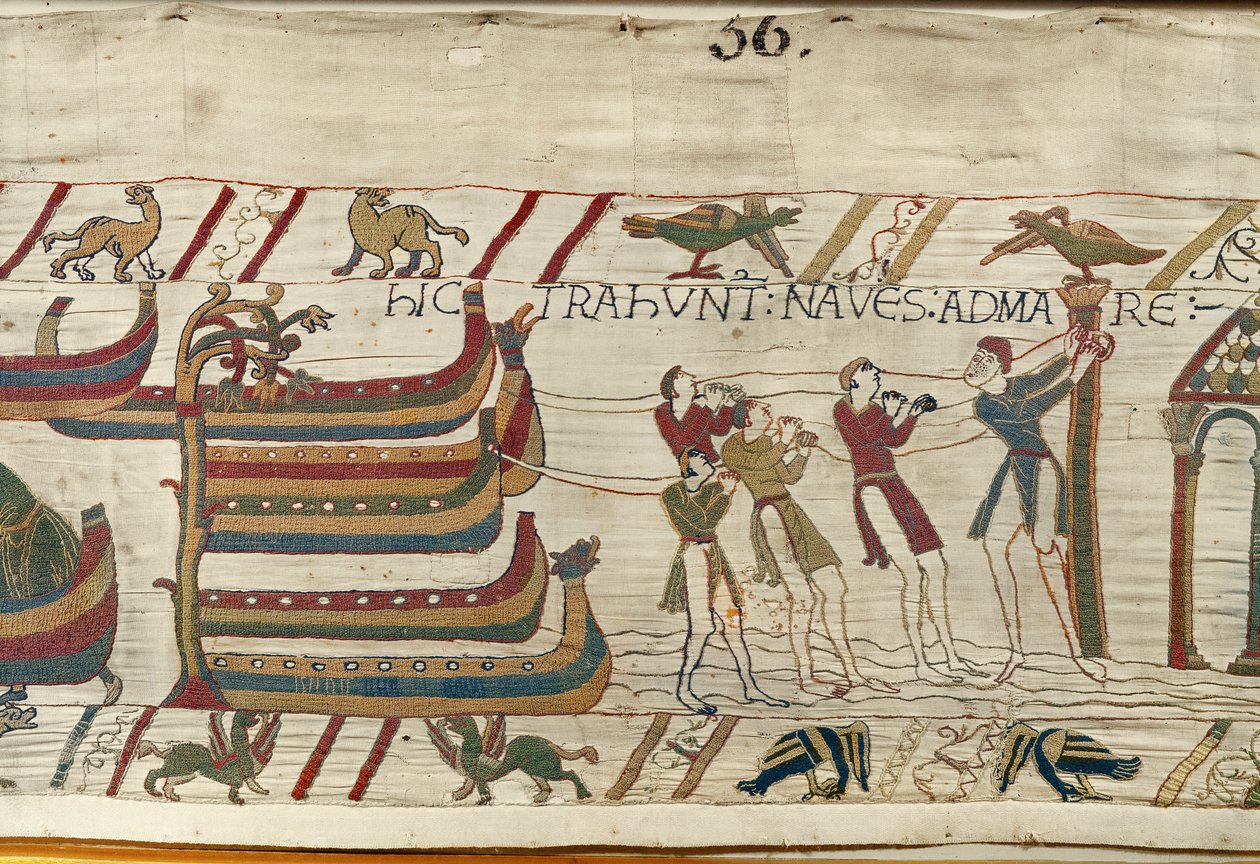 Los normandos llevan sus barcos al mar, Tapiz de Bayeux de Unknown artist