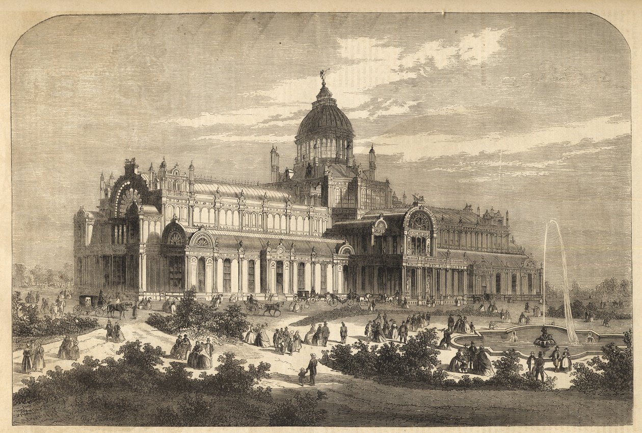 El Palacio de la Industria en Ámsterdam en 1864 (destruido por un incendio en 1929) - Nederland, Ámsterdam. Het Paleis voor Volksvlijt de Unknown artist