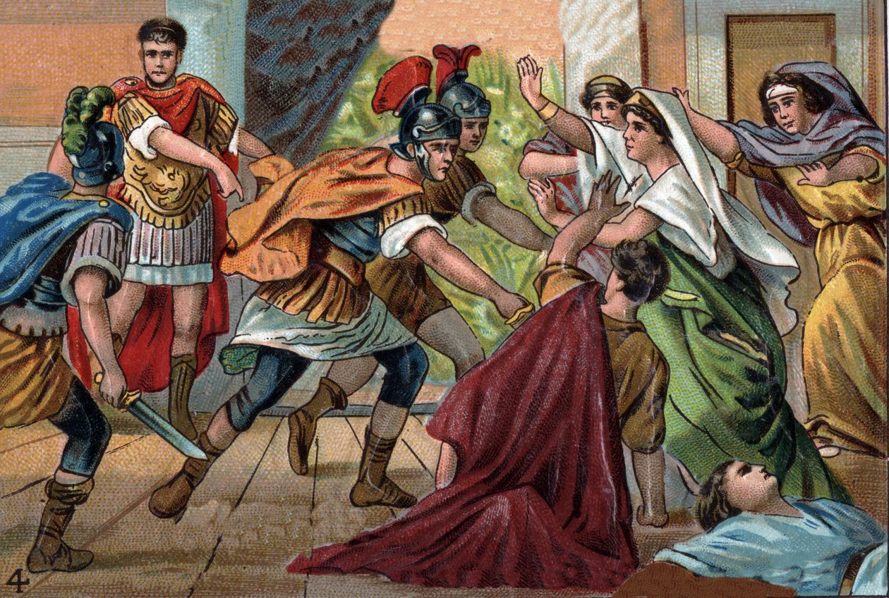 El emperador romano Caracalla (188-217) asesinó a su hermano Geta en el brazo de su madre de Unknown artist
