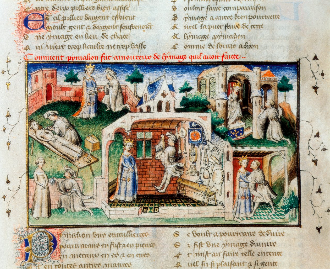 El Roman de la Rose: Cómo Pigmalión se enamoró de la estatua que había hecho (miniatura del siglo XIV) de Unknown artist