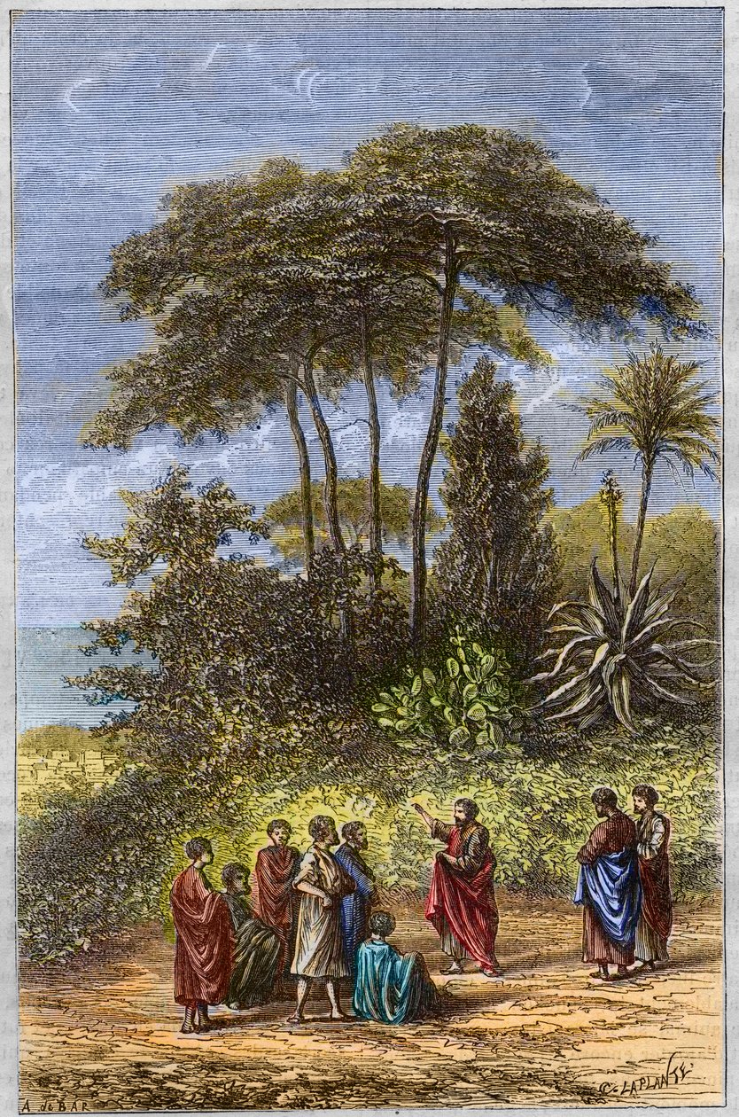 La Escuela de Pitágoras - Pitágoras entre sus discípulos en Crotona - grabado de 1879 de Unknown artist
