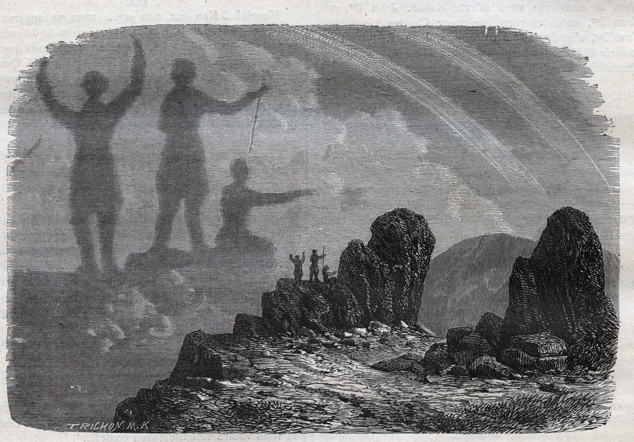 El Espectro de Brocken en las Montañas Harz - espectro de Brocken - grabado de 1877 de Unknown artist